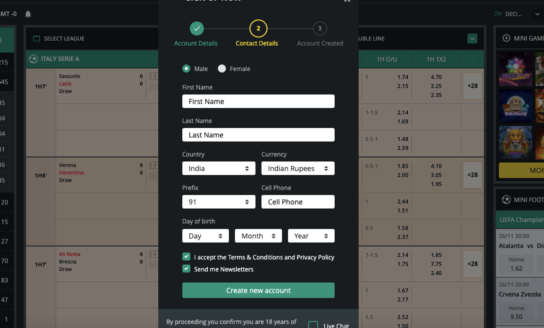 1bet registration india