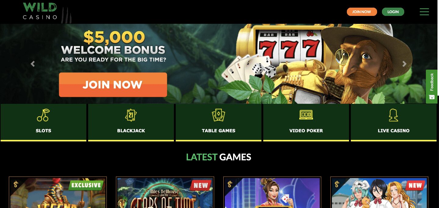 Wild Casino homepagee