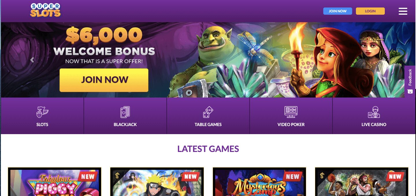 Super Slots Homepage