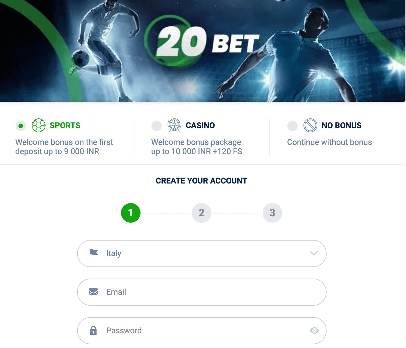 20bet register