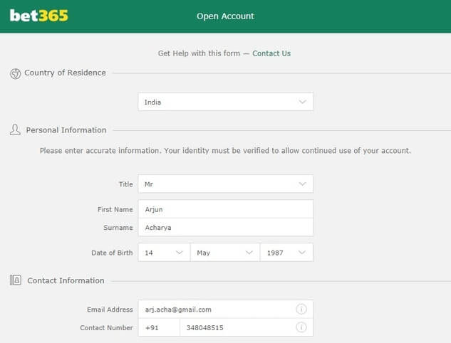 how to create a Bet365 account in india