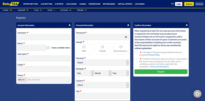 Bets724 Register